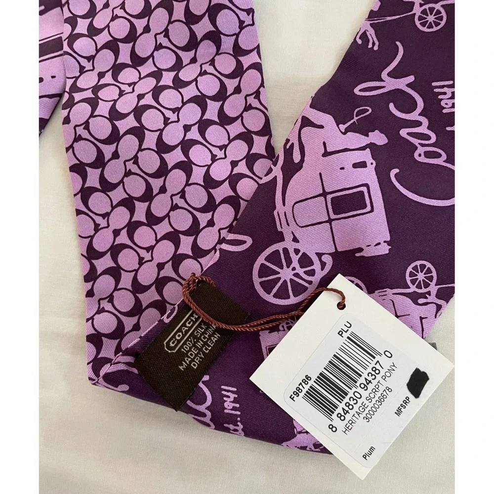 Coach Monogram C Horse Carriage Silk Skinny Scarf Purple Bag Accessory Y2K NEW - Picture 2 of 9